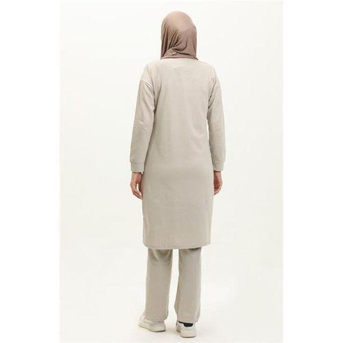 Bisiklet Yaka Fermuarlı Uzun Tunik Sade Basic Spor Takımı - 03044.027 - Ekru