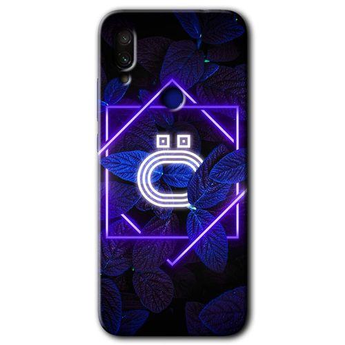 MRCİLETİSİM Xiaomi Redmi Note 7 Kılıf HD Desen Baskılı Arka Kapak+Temperli Cam - Dark Neon Yaprak Ö Harfi