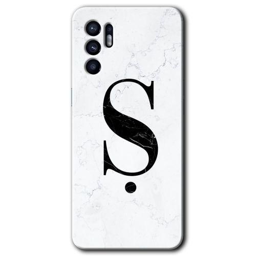 Potkal Hediye Fabrikası Oppo Reno 6 Kılıf HD Desen Baskılı Arka Kapak - Beyaz Mermer Desenli Ş Harfi