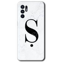 Potkal Hediye Fabrikası Oppo Reno 6 Kılıf HD Desen Baskılı Arka Kapak - Beyaz Mermer Desenli Ş Harfi