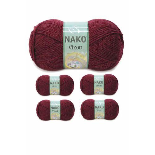 5 Adet Vizon Premium Akrilik El Örgü İpi Yünü Renk No:999 Bordo