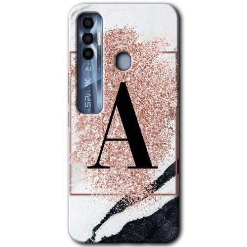 Potkal Hediye Fabrikası Tecno Spark 7 Pro Kılıf HD Desen Baskılı Arka Kapak - Pembe Mermer Desenli A Harfi