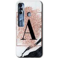 Potkal Hediye Fabrikası Tecno Spark 7 Pro Kılıf HD Desen Baskılı Arka Kapak - Pembe Mermer Desenli A Harfi