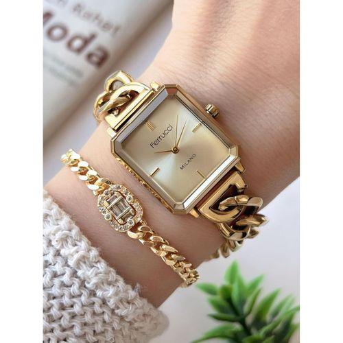 Ferrucci Kadın Kol Saati+Bileklik Özel Seri Çelik Kordon Kararma Renk Atma Yapmaz VS.BLKT.0739