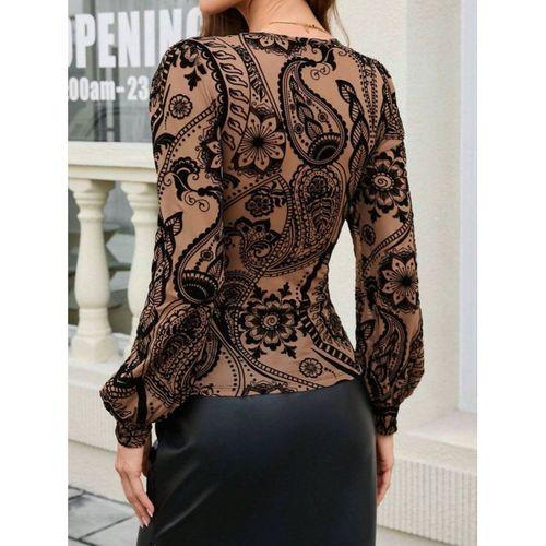 Kadın Uzun Kollu V Dantel Yakalı Modal Bluz