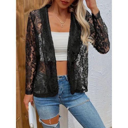 Kadın Uzun Kollu Yakalı önü Açık Dantelli Ceket