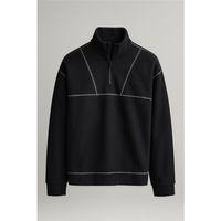 Crowe Çizgi Şeritli Oversize Yarım Fermuar Polar Erkek Sweatshirt - Siyah