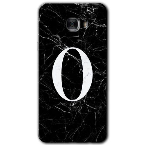 Samsung Galaxy C9 Pro HD Baskılı Kılıf + 9D Tam Ekran Koruyucu - Siyah Mermer Desenli O Harfi