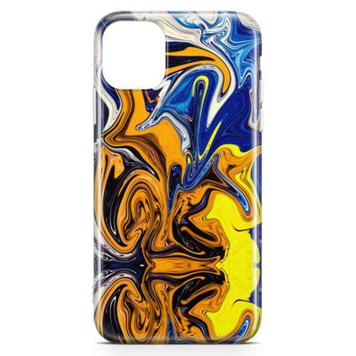 Apple iPhone 11 Kılıf Mavi Turuncu Mermer Arka Kapak Koruma Desenli Full Koruyucu