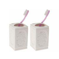 2 Adet Seramik Diş Fırçalık Çiçekli Kare Model 8X8X11Cm Banyo Seti
