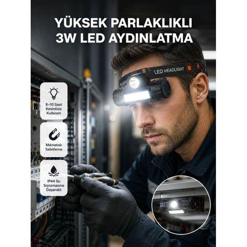 Kamp Ve Doğa İçin  Led Baş Feneri – Mıknatıslı, Su Geçirmez