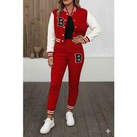 Kadın Uzun Kollu Hakim Yaka önden Düğmeli Ceket Pantolon şardonlu Iki Iplik Ikili Takım