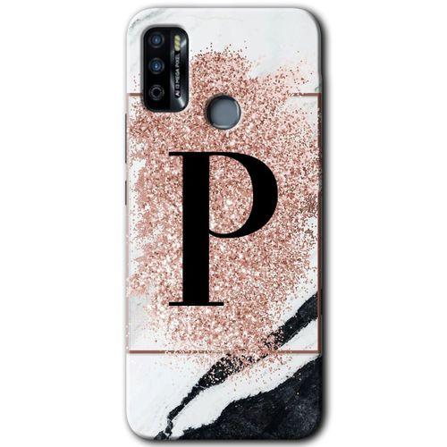 İnfinix Hot 9 Play Kılıf HD Desen Baskılı Arka Kapak - Pembe Mermer Desenli P Harfi
