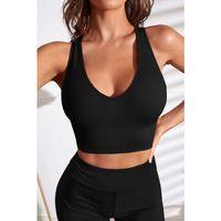 Kadın Siyah Derin Göğüs Dekolteli Şık Crop Top Bluz