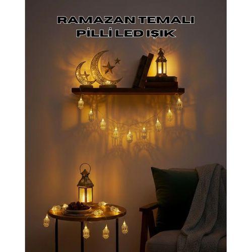 Altın Fener Detaylı Pilli Ramazan Led Işık Ev Dekorasyonu