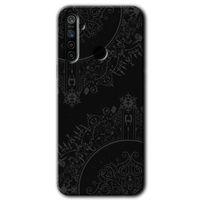 MRCİLETİSİM Realme 5i Kılıf HD Desen Baskılı Arka Kapak + Temperli Cam - Siyah Mandala