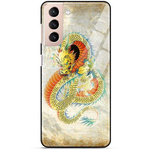 Samsung Galaxy S21 Plus Kılıf Dragons (21) Koruyucu Kapak Ejderha Dövme Sarı