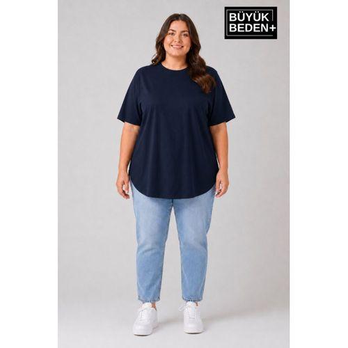 Süperlife Büyük Beden Kadın Bisiklet Yaka Basic Oval Etek Detalylı 3xl-6xl Uzun Tunik SPR26BTSK502