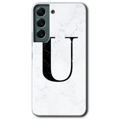 Galaxy S22 Plus Kılıf HD Desen Baskılı Arka Kapak - Beyaz Mermer Desenli U Harfi + Kırılmaz Cam