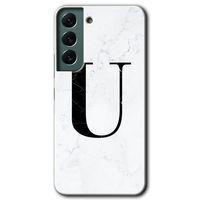 Galaxy S22 Plus Kılıf HD Desen Baskılı Arka Kapak - Beyaz Mermer Desenli U Harfi + Kırılmaz Cam