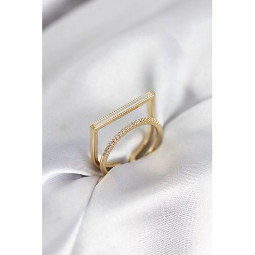 Gold Renk Sedefli Zirkon Taşlı 2'li Kadın Yüzük