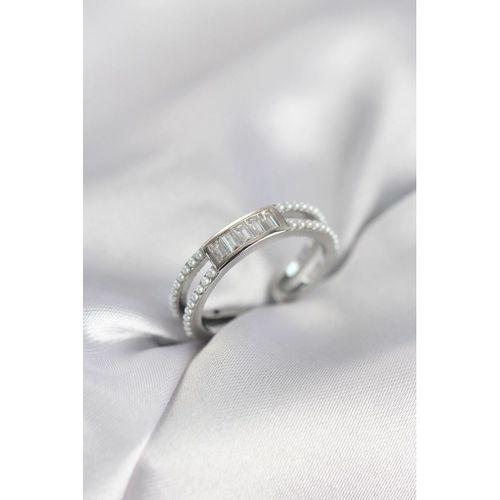 Baget Zirkon Taşlı Gümüş Renk İncili Kadın Yüzük