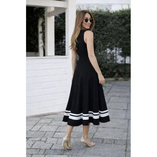 Kadın Askılı Yuvarlak Yakalı Etek Ucu şerit Detaylı Uzun Viskon Elbise