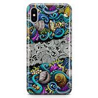 Apple iPhone X Kılıf Deniz Mahsulleri Doodle Arka Kapak Koruma Desenli Full Koruyucu