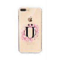 iPhone 8 Plus Pembe Çiçek Desen Ü Harfli Şeffaf Kılıf