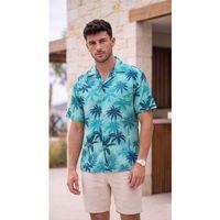 Erkek Palmiye Desenli Yarım Oversize Kısa Kollu Hawai Gömlek