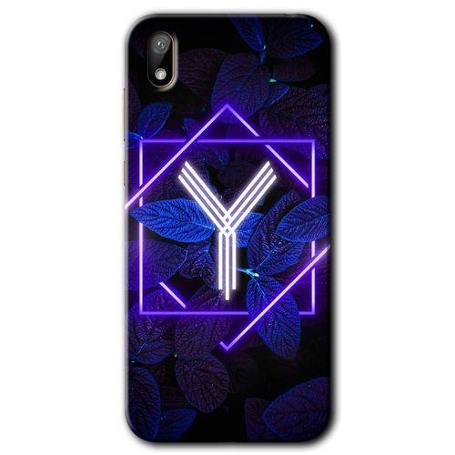 Huawei Y5 2019 Kılıf HD Desen Baskılı Arka Kapak - Dark Neon Yaprak Y Harfi