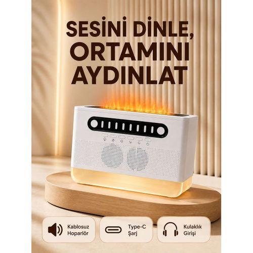 8 Çeşit Beyaz Gürültülü Kablosuz Hoparlör Ve Renkli Alev Efektli Gece Lambası