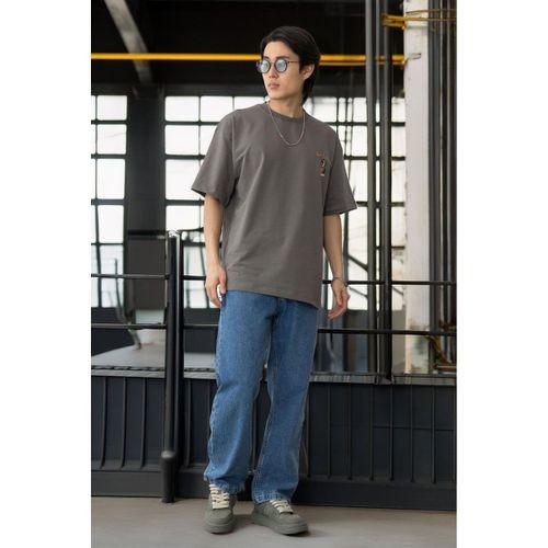 Cep Baskılı İki İplik Kumaş Pamuklu Oversize Erkek T-Shirt - Kapari