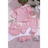 Omuzdan Fırfır Detaylı 5 Parça %100 Pamuk Kız Hastane Çıkışı