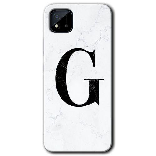 Realme C11 Kılıf HD Desen Baskılı Arka Kapak + Temperli Cam - Beyaz Mermer Desenli G Harfi