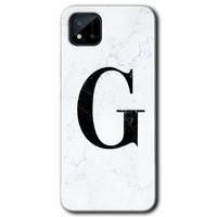 Realme C11 Kılıf HD Desen Baskılı Arka Kapak + Temperli Cam - Beyaz Mermer Desenli G Harfi