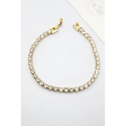 Taşlı Su Yolu Çelik Bileklik - Altın