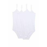 2 Adet Battal Beden İp Askılı Kadın Çıtçıtlı Body Beyaz