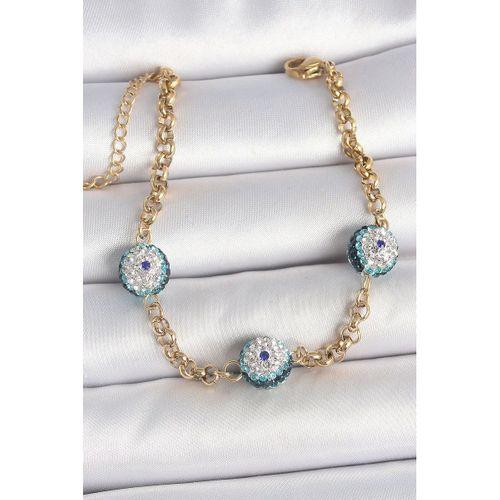 316L Çelik Gold Renk Zirkon Taşlı Nazar Boncuk Model Kadı Bileklik