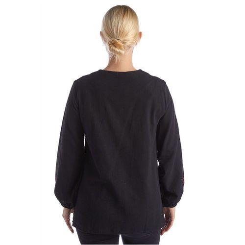 Şile Bezi Uzun Kol Siyah Nakış Detaylı V Yaka Yazlık Otantik Bluz