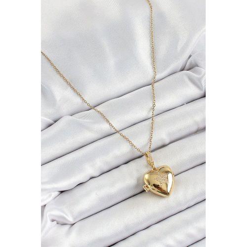 316L Çelik Zincir Açılabilir Yıldız Figürlü Kalp Model Zirkon Taşlı Gold Renk Kadın Kolye