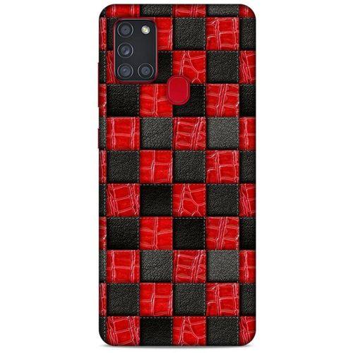Samsung Galaxy A21s Kılıf Patchwork (47) Crystal Flex Kılıf Siyah Kırmızı