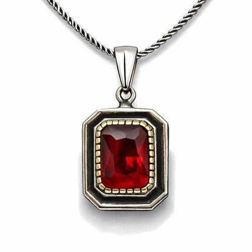 Gümüş Kırmızı Taşlı Dikdörtgen Kadın Kolye