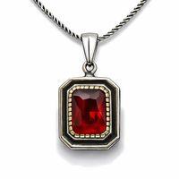 Gümüş Kırmızı Taşlı Dikdörtgen Kadın Kolye