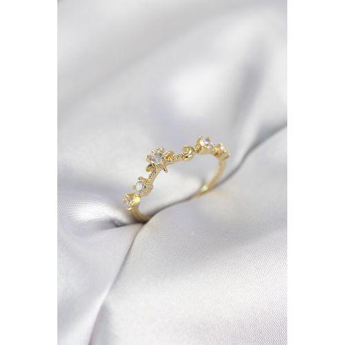 Gold Renk Gece Temalı Zirkon Taşlı Kadın Yüzük