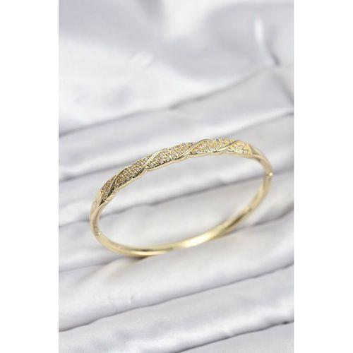 Pirinç Gold Renk Zirkon Taşlı Model Kadın Kelepçe Bileklik