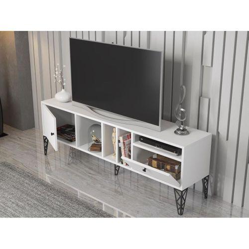 Wood'n Love Cercei 160 Cm Metal Ayaklı Tv Ünitesi - Beyaz / Siyah