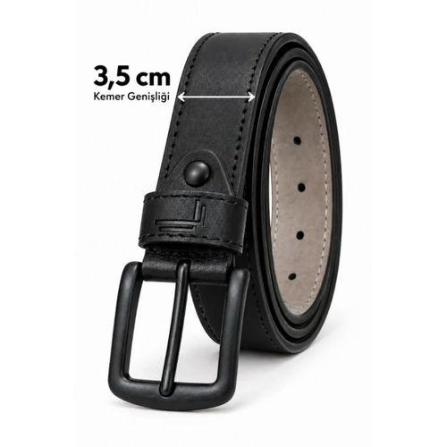 Erkek Siyah 3,5 Cm Dikiş Detaylı Metal Tokalı Kot Ve Kumaş Pantolon Kemeri