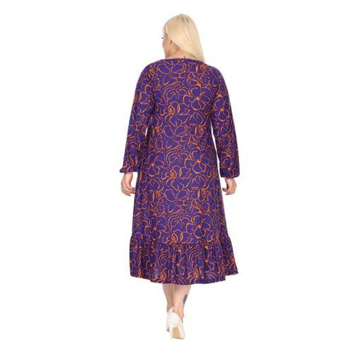 Melsay Butik Kışlık Robalı Yumoş Uzun Kollu Mor Çiçek Desenli Elbise