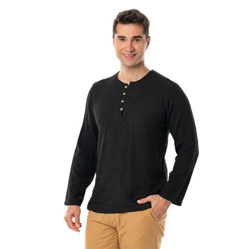 Halikarnas Uzun Kol Violet Düğme Detaylı Erkek Yazlık Tshirt Siyah Syh